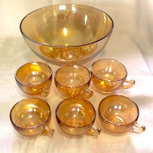 Vintage Jeanette Glass Lusterware Punch Bowl Set